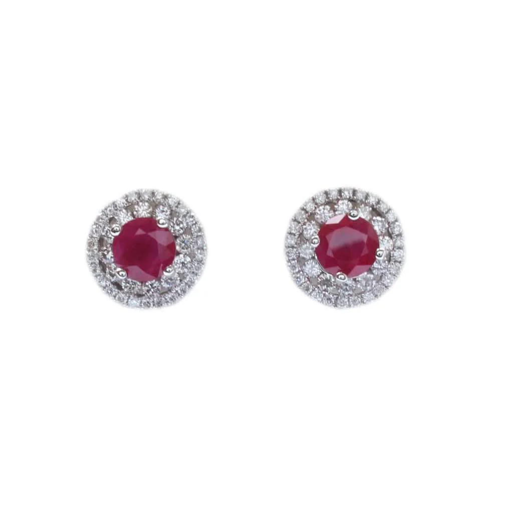 A pair of 18ct white gold, ruby and diamond cluster earrings, 1.10cts - Image 2