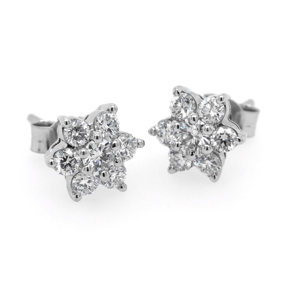 A Pair of Platinum Diamond Flower Earrings - Image 2