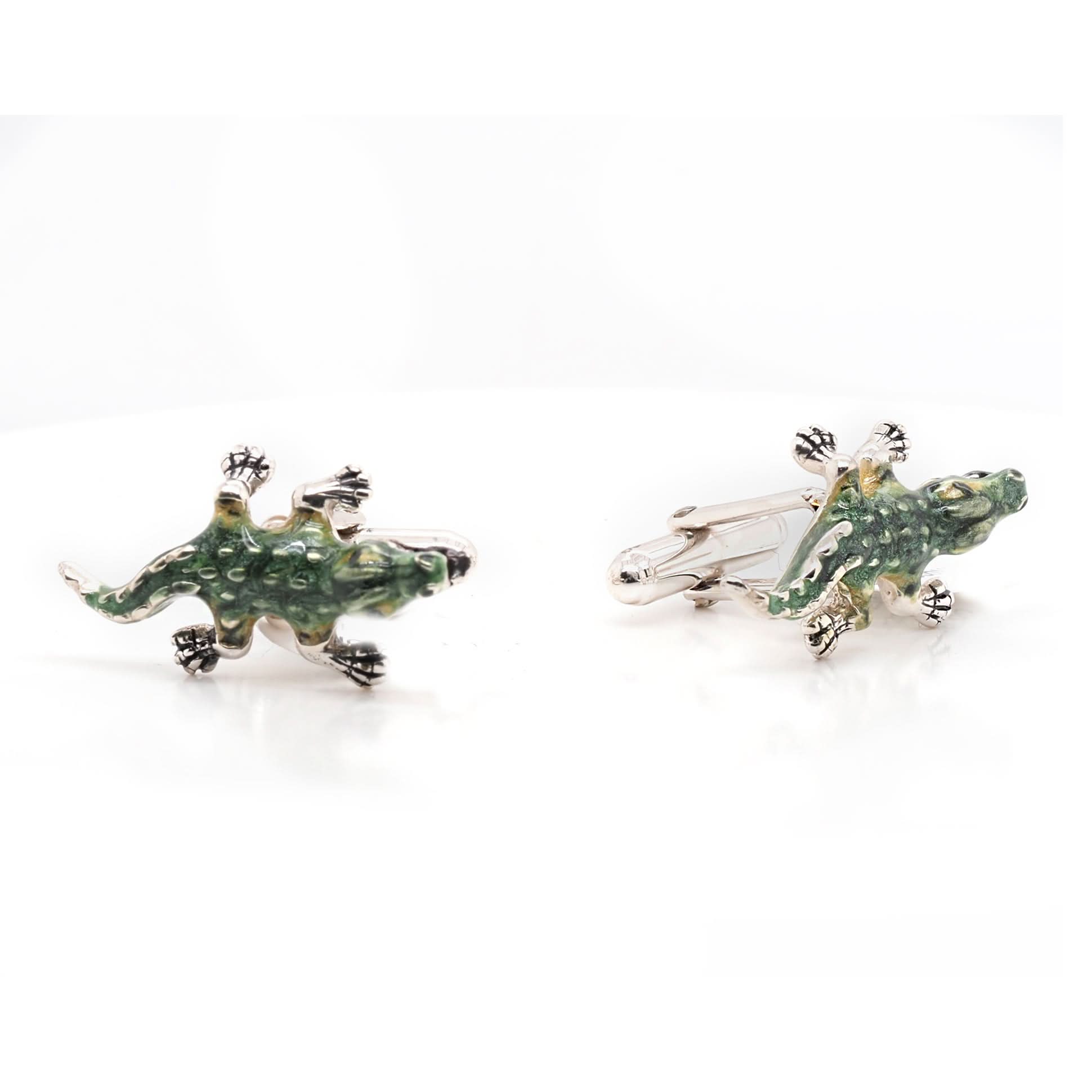 A Pair of Silver Enamel Crocodile Cufflinks - Image 2