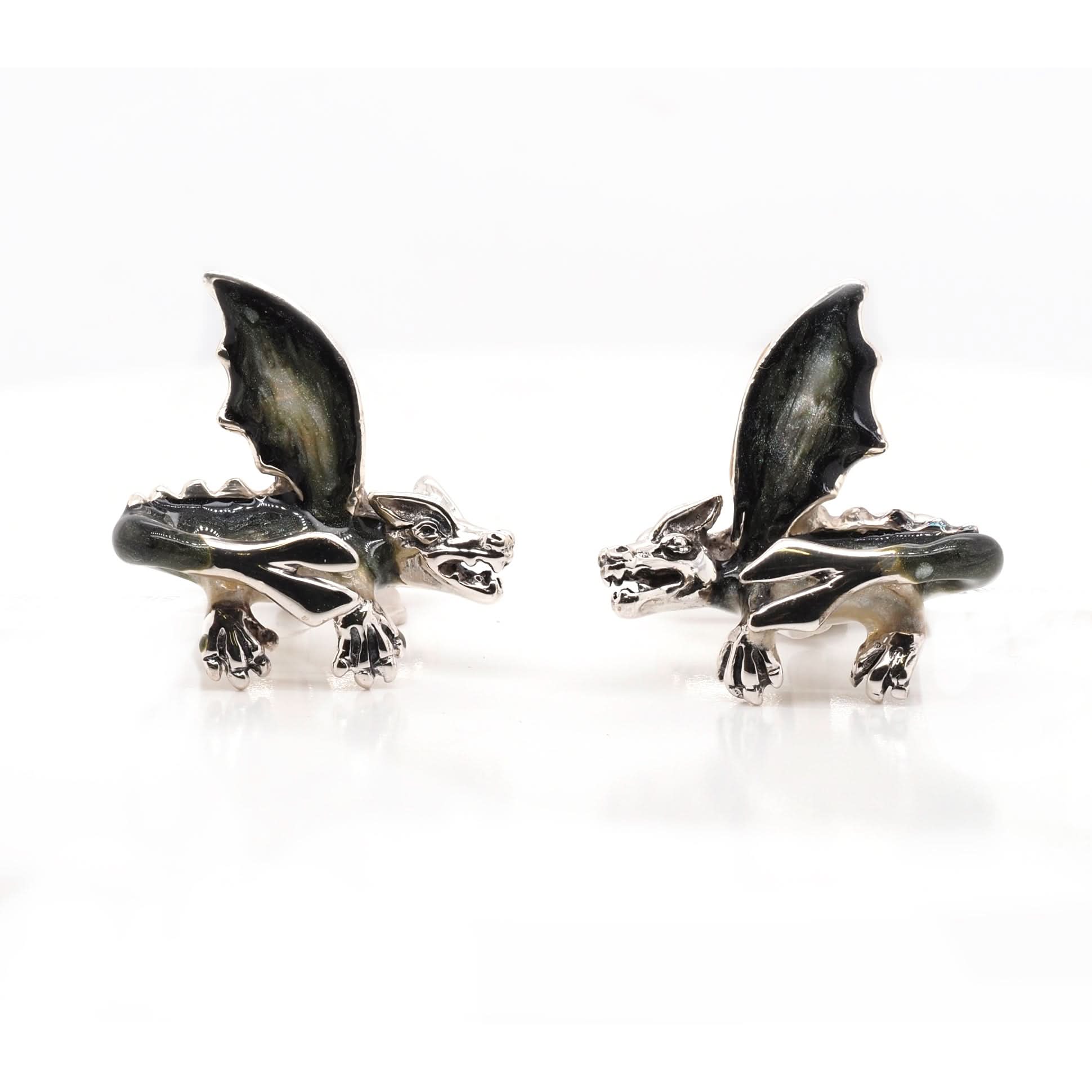 A Pair of Silver Enamel Dragon Cufflinks - Image 2