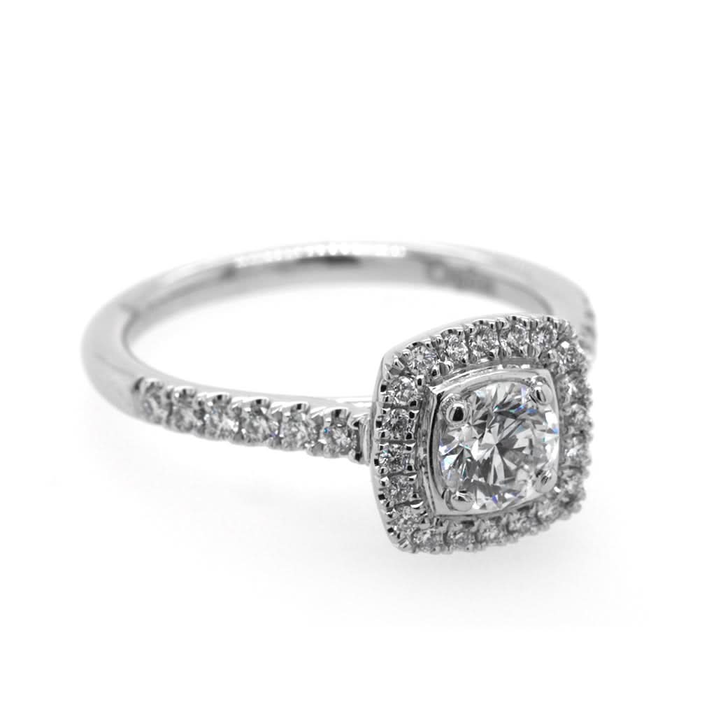 A Platinum Brilliant-Cut Round Diamond Cluster Ring with Diamond Shoulders - Image 2