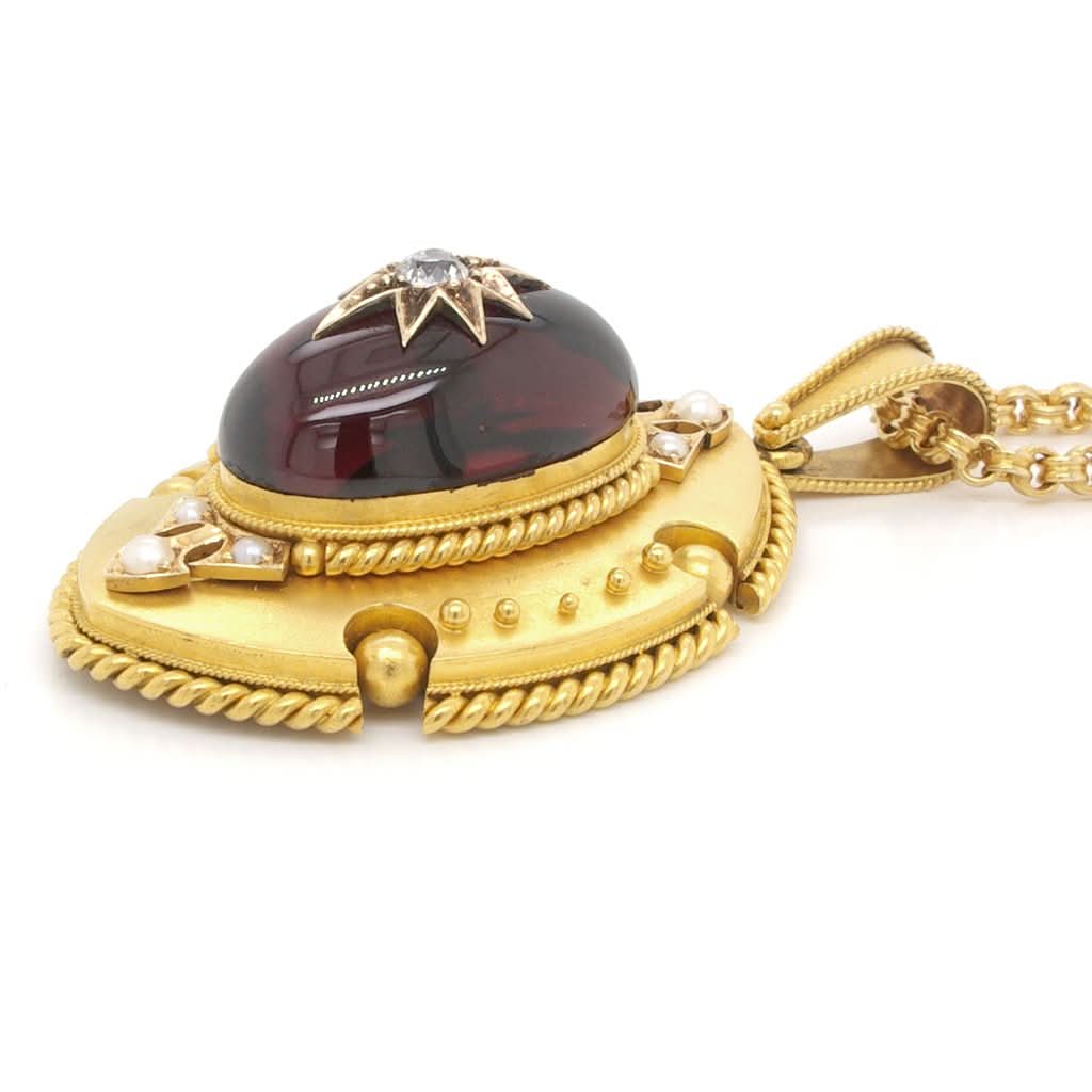 A Victorian Ornate Cabochon Garnet and Gold Pendant, c.1880 - Image 2
