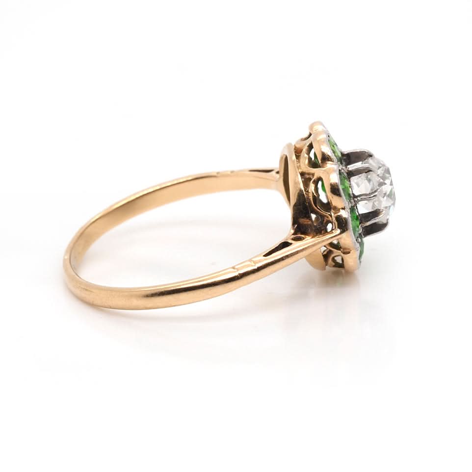 Antique Demantoid Garnet and Old Cut Diamond Cluster Ring – Circa 1910 - Image 4