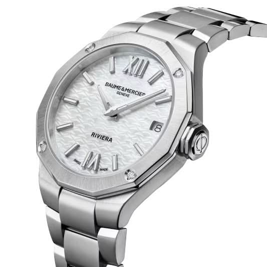Baume et Mercier Riviera Steel Mother of Pearl Ladies Quartz Watch 10729 - Image 3