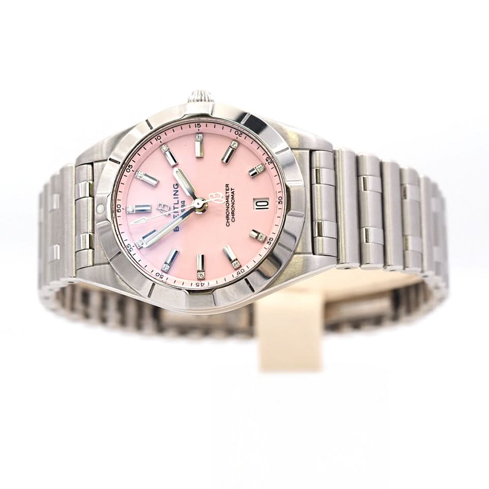 Breitling Lady Chronomat Quartz Watch – Steel, Diamond Dot Pink Dial - Image 3