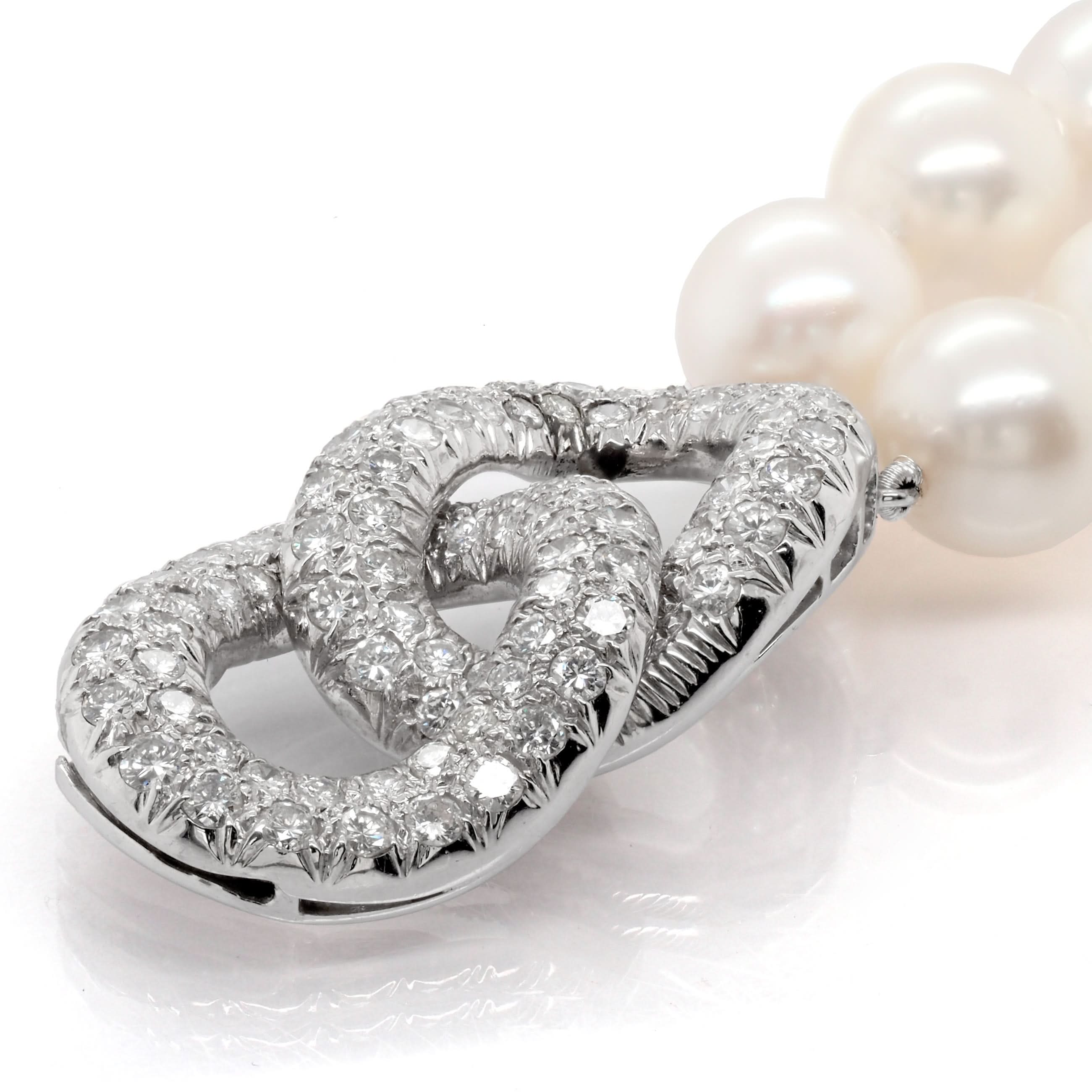 Cultured Pearl Two Row Bracelet with Platinum Diamond-Set Clasp - Image 2