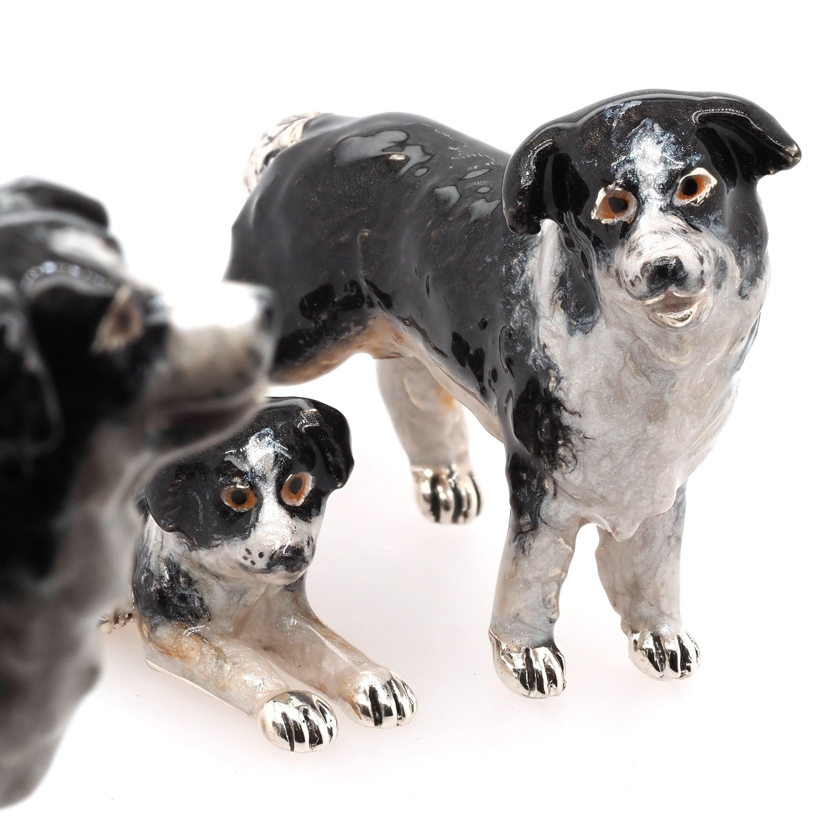 Family of Silver and Enamel Border Collie Dogs - Image 2