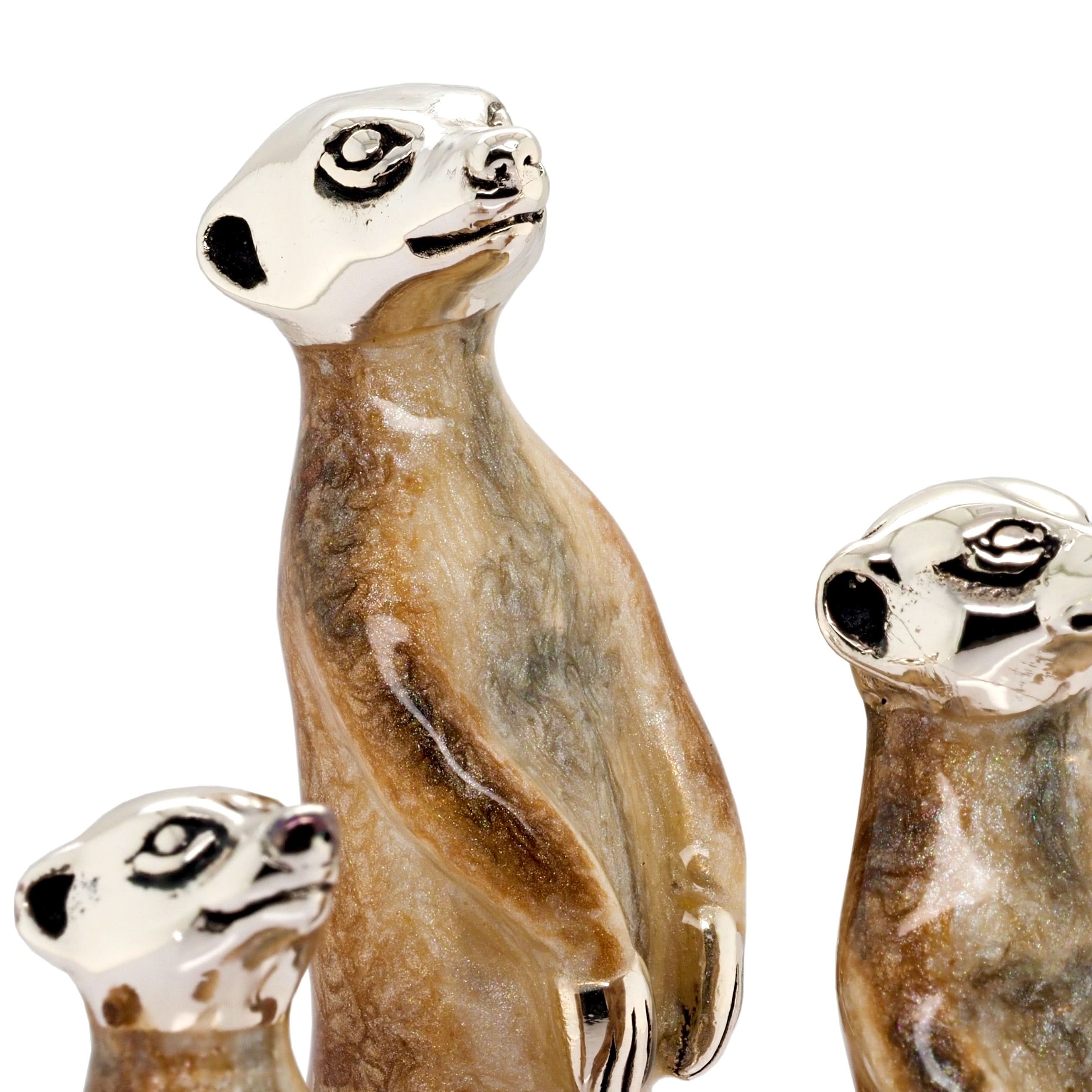 Family of Silver and Enamel Meerkats - Image 2
