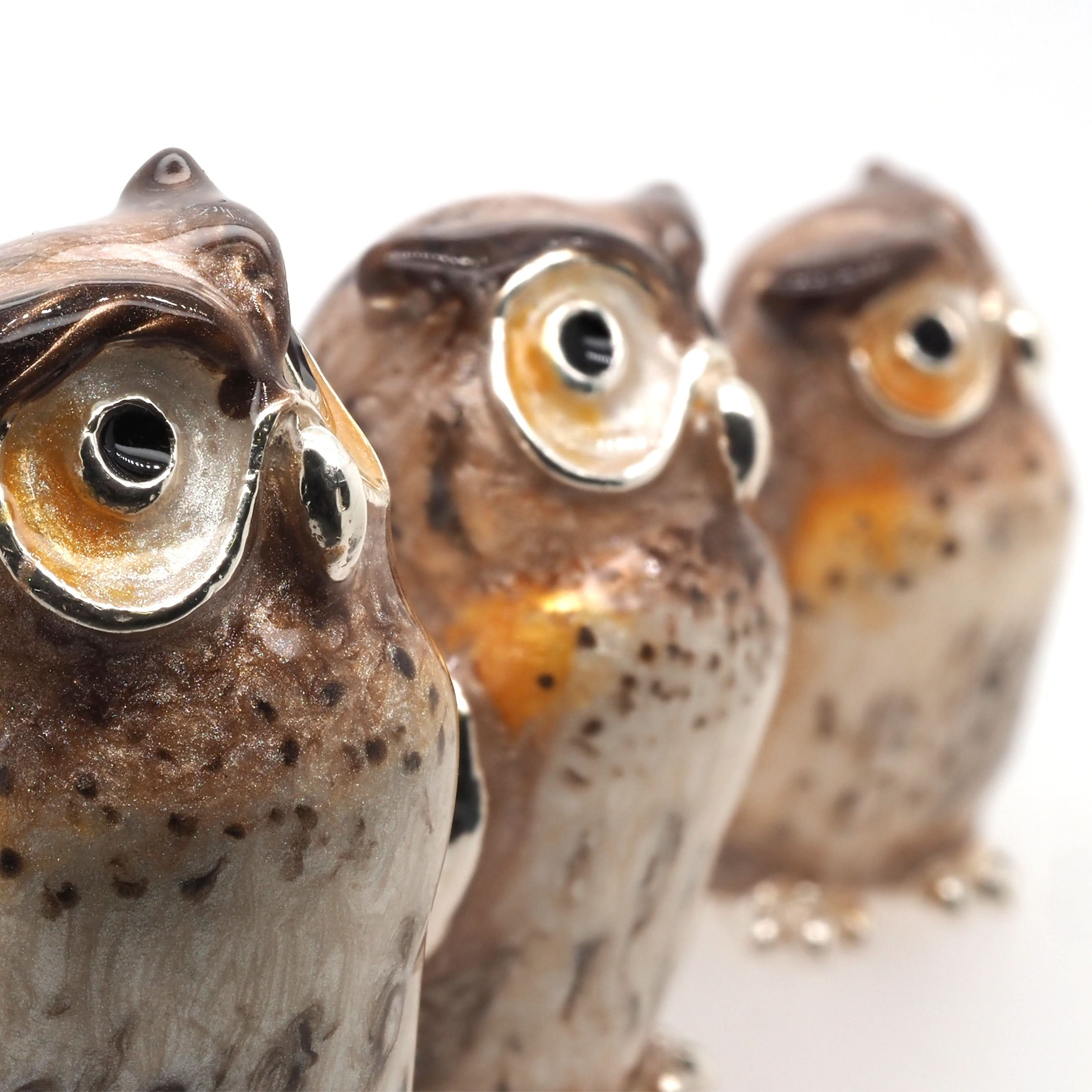 Family of Silver and Enamel Tawny Owls - Image 2