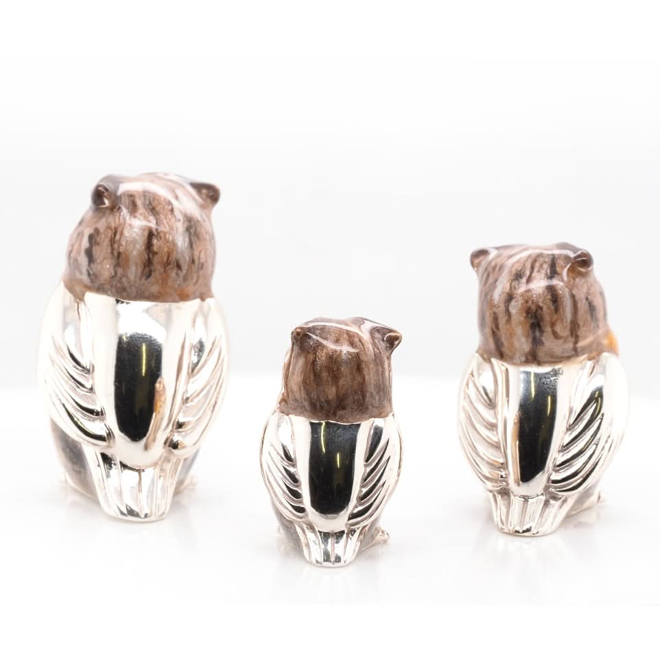 Family of Silver and Enamel Tawny Owls - Image 4