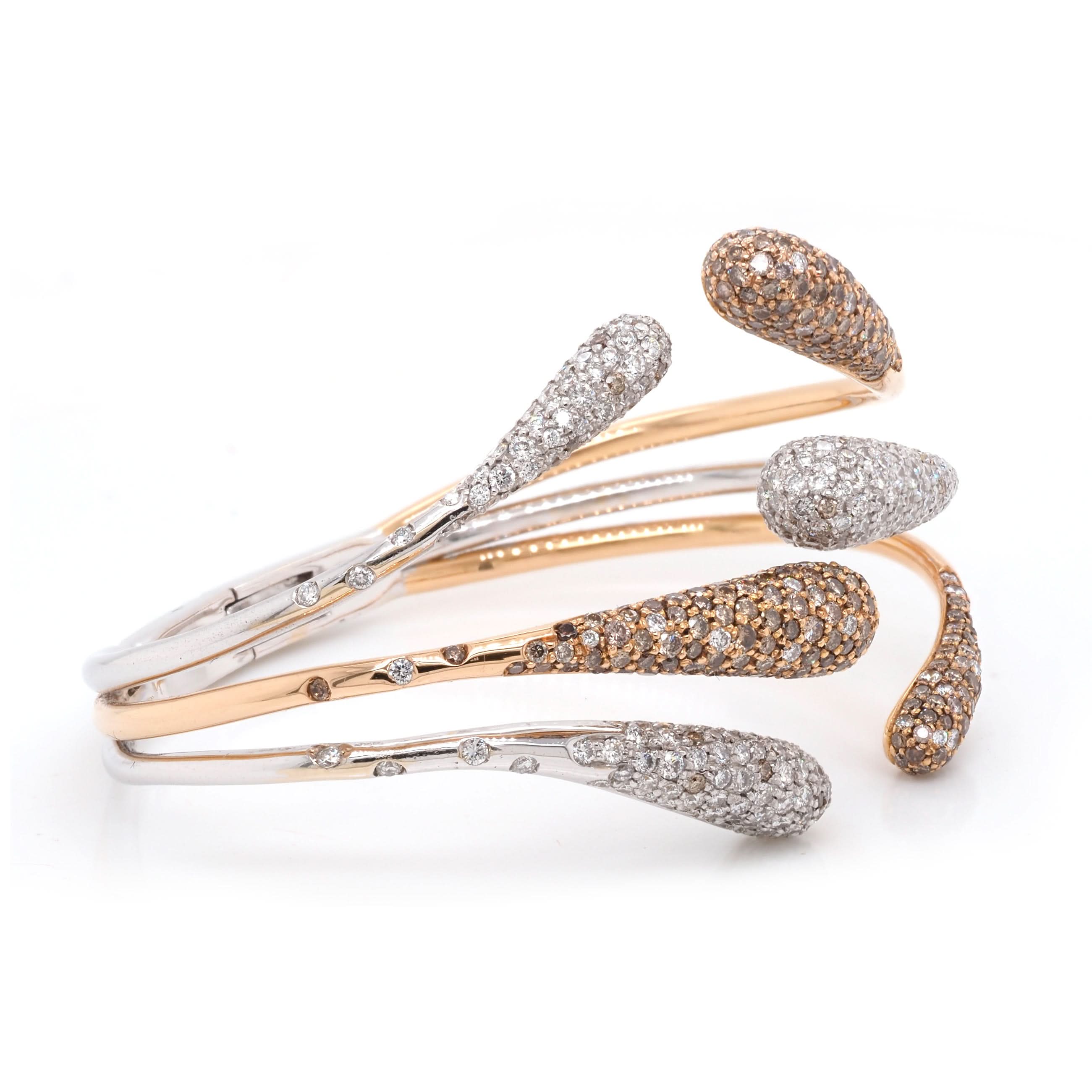 Favero 18ct White and Rose Gold Diamond-Set Snake Bangle - Image 2