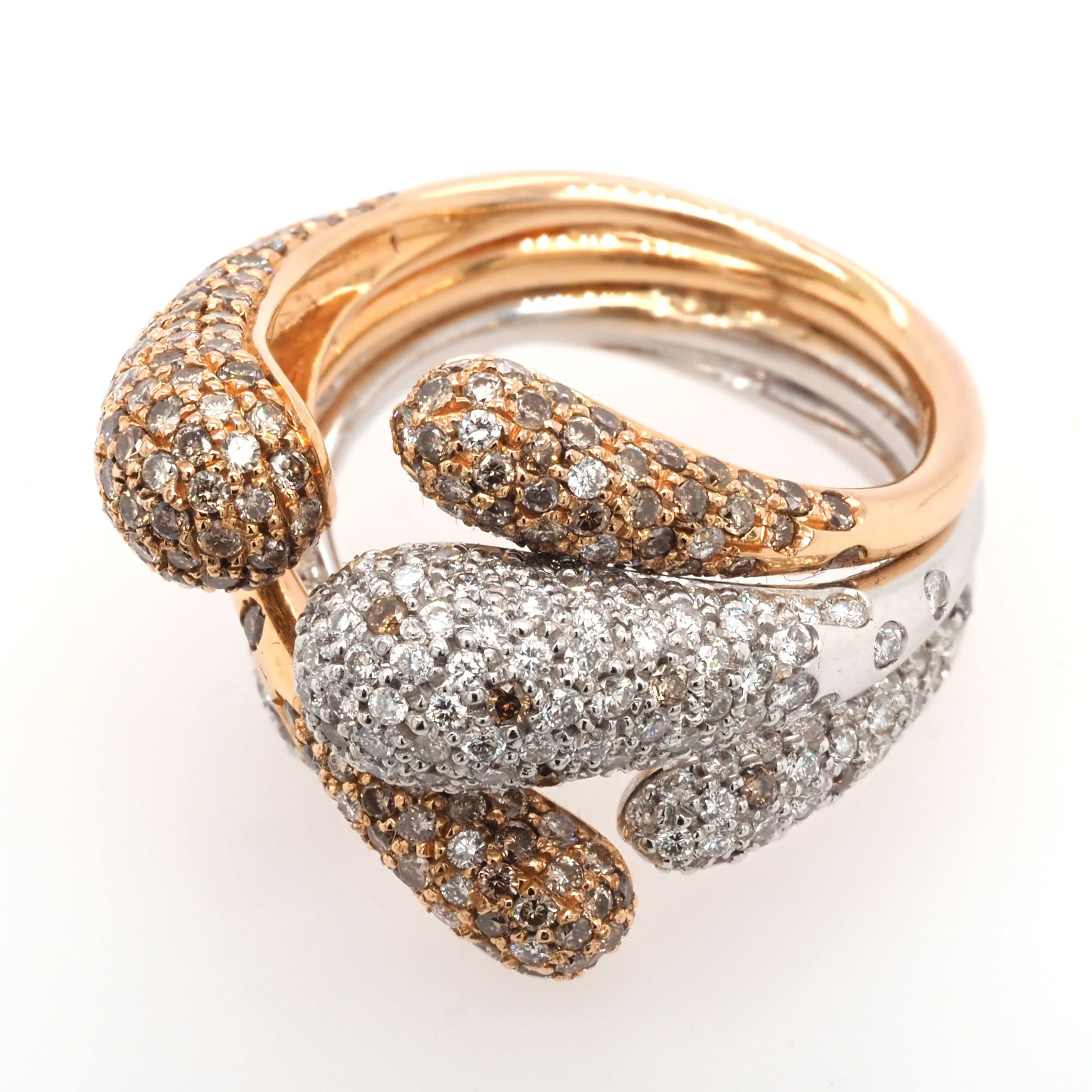 Favero 18ct White and Rose Gold Diamond-Set Snake Ring - Image 2
