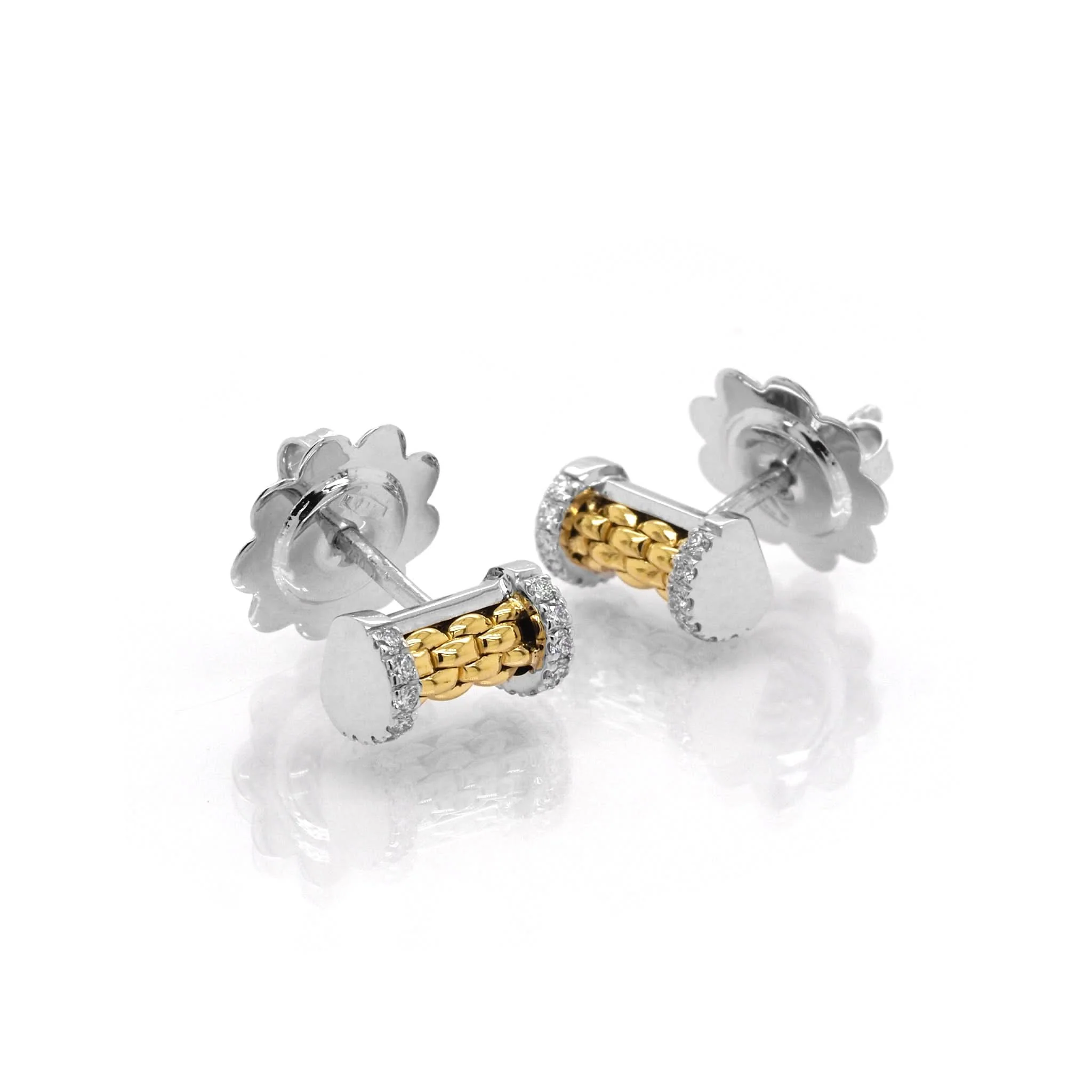FOPE 18ct Yellow and White Gold Essentials Diamond-Set Stud Bar Earrings - Image 2