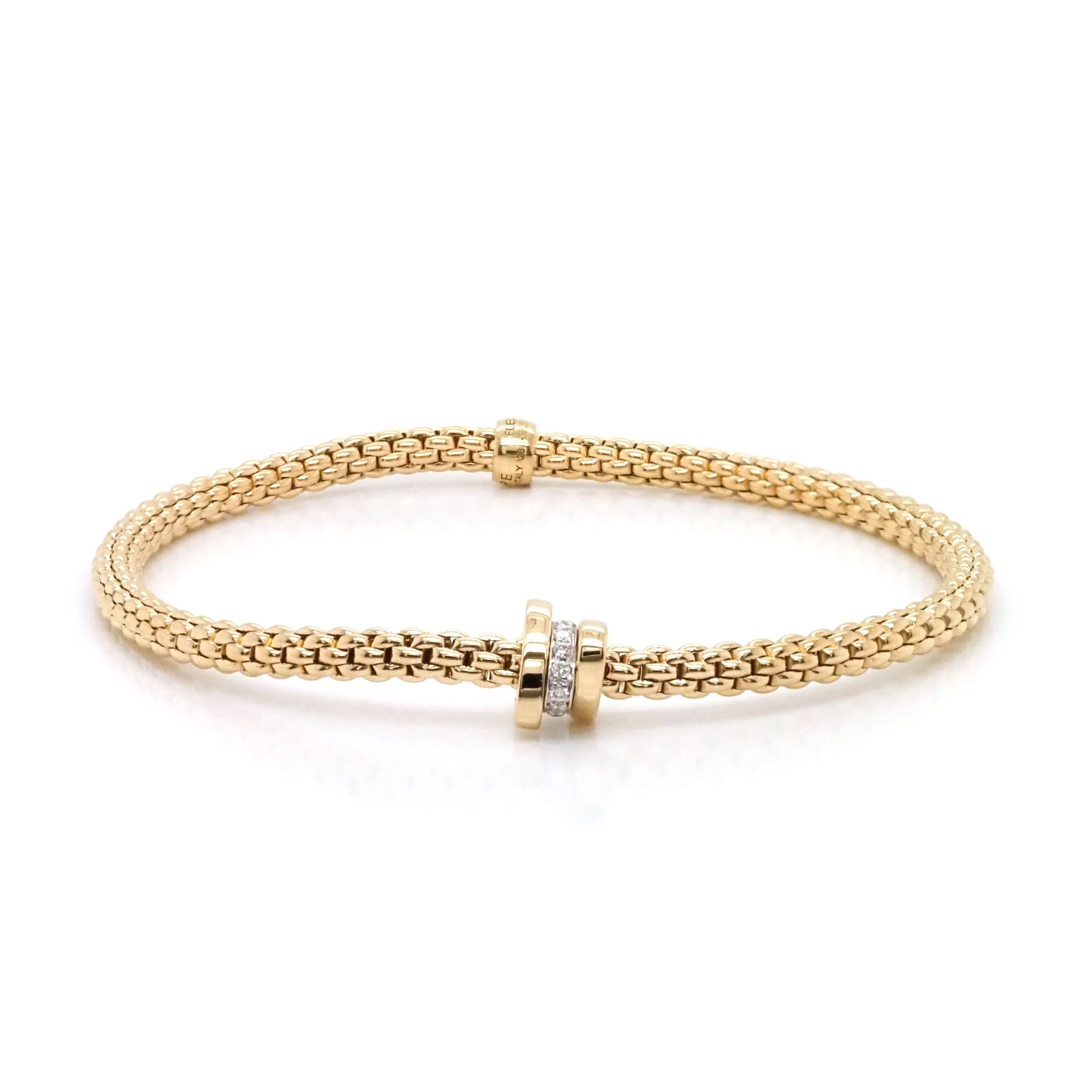 FOPE 18ct Yellow Gold Flex’it Bracelet with Diamond Set and Plain Rondels 744B - Image 3