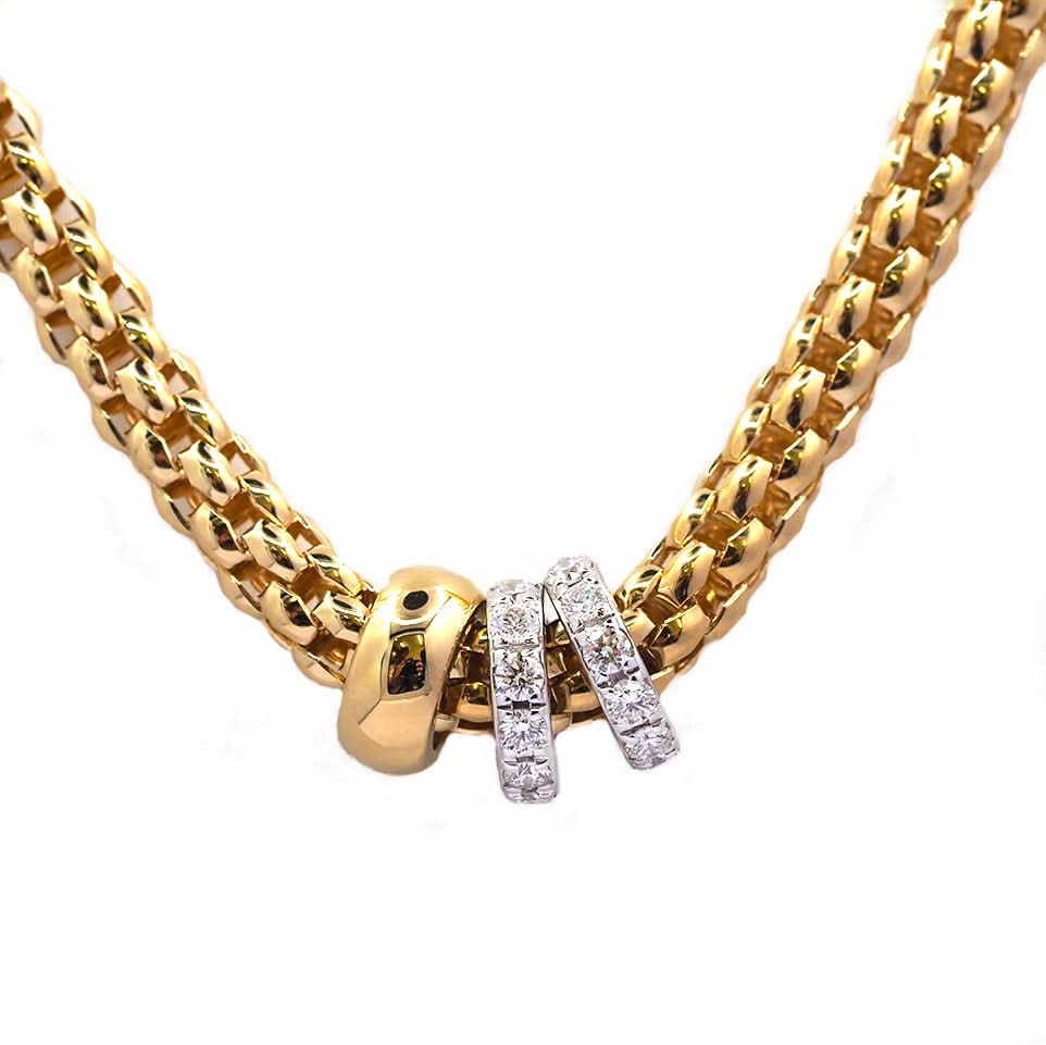 18ct Yellow Gold Fope Rope Necklace with Diamond Set 18ct White Gold Rondel | SOLO Collection - Image 2