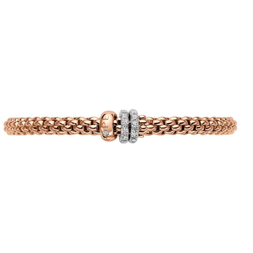 FOPE SOLO 18ct Rose Gold 'Flex'it' Bracelet with Diamond-Set Rondels - Image 2