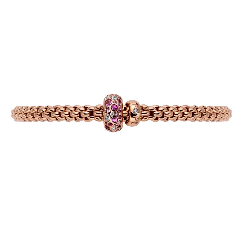 FOPE Solo 18ct Rose Gold 'Flex'it' Bracelet with Pink Sapphire and Diamond-set Rondel - Image 2