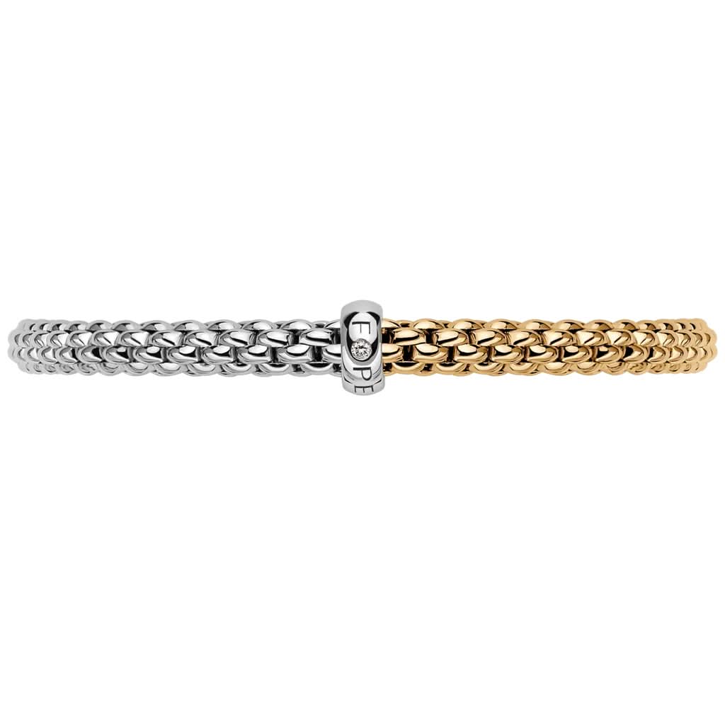FOPE SOLO 18ct White and Yellow Gold 'Flex'it' Bi-Colour Bracelet with Diamond-Set Rondel - Image 2