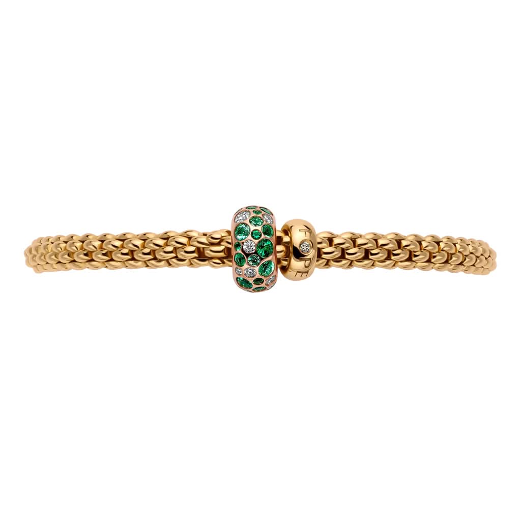 FOPE Solo 18ct Yellow Gold 'Flex'it' Bracelet with Emerald and Diamond-set Rondel - Image 2
