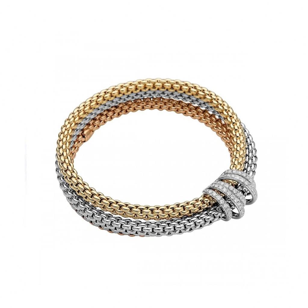 FOPE SOLO MiaLuce 18ct White, Rose and Yellow Gold Bracelet with Diamond-Set Rondels - Image 2
