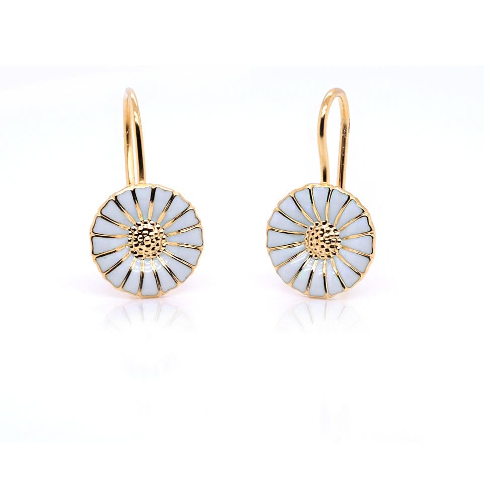 Georg Jensen Daisy Earrings - Silver Gilt and White Enamel, Hook Fittings (3539222) - Image 3