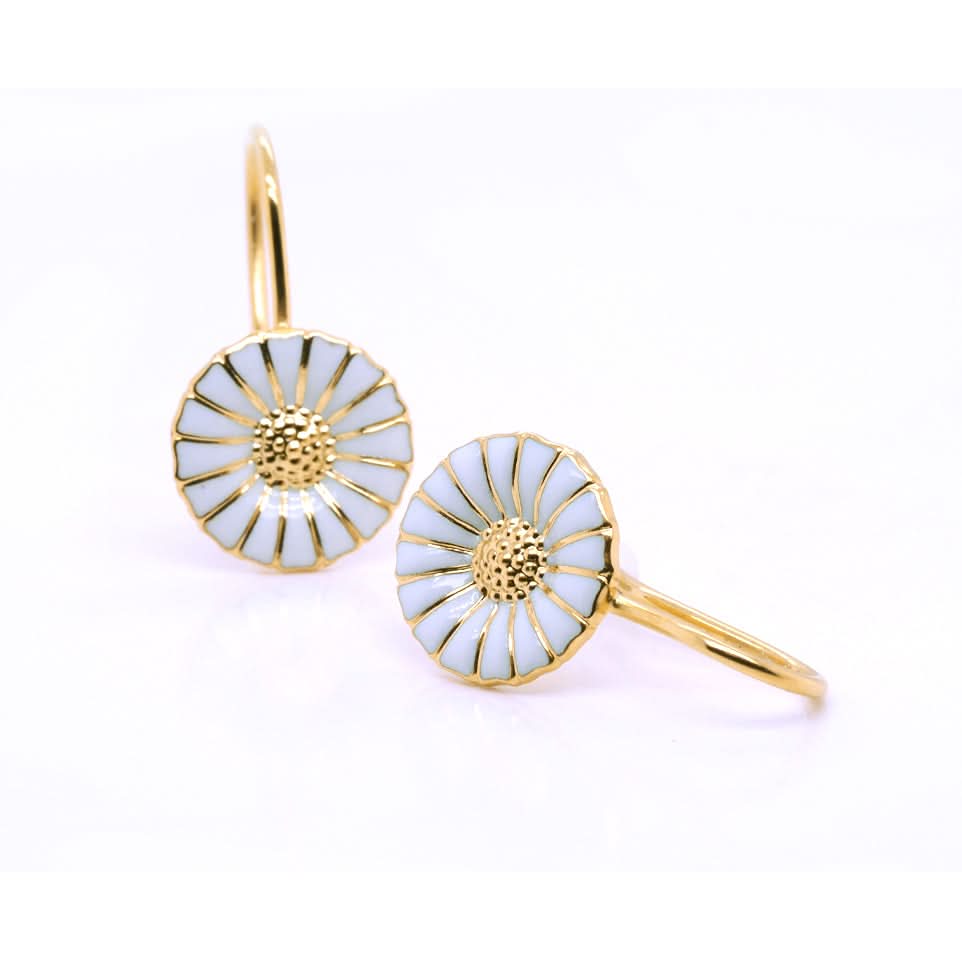 Georg Jensen Daisy Earrings - Silver Gilt and White Enamel, Hook Fittings (3539222) - Image 4