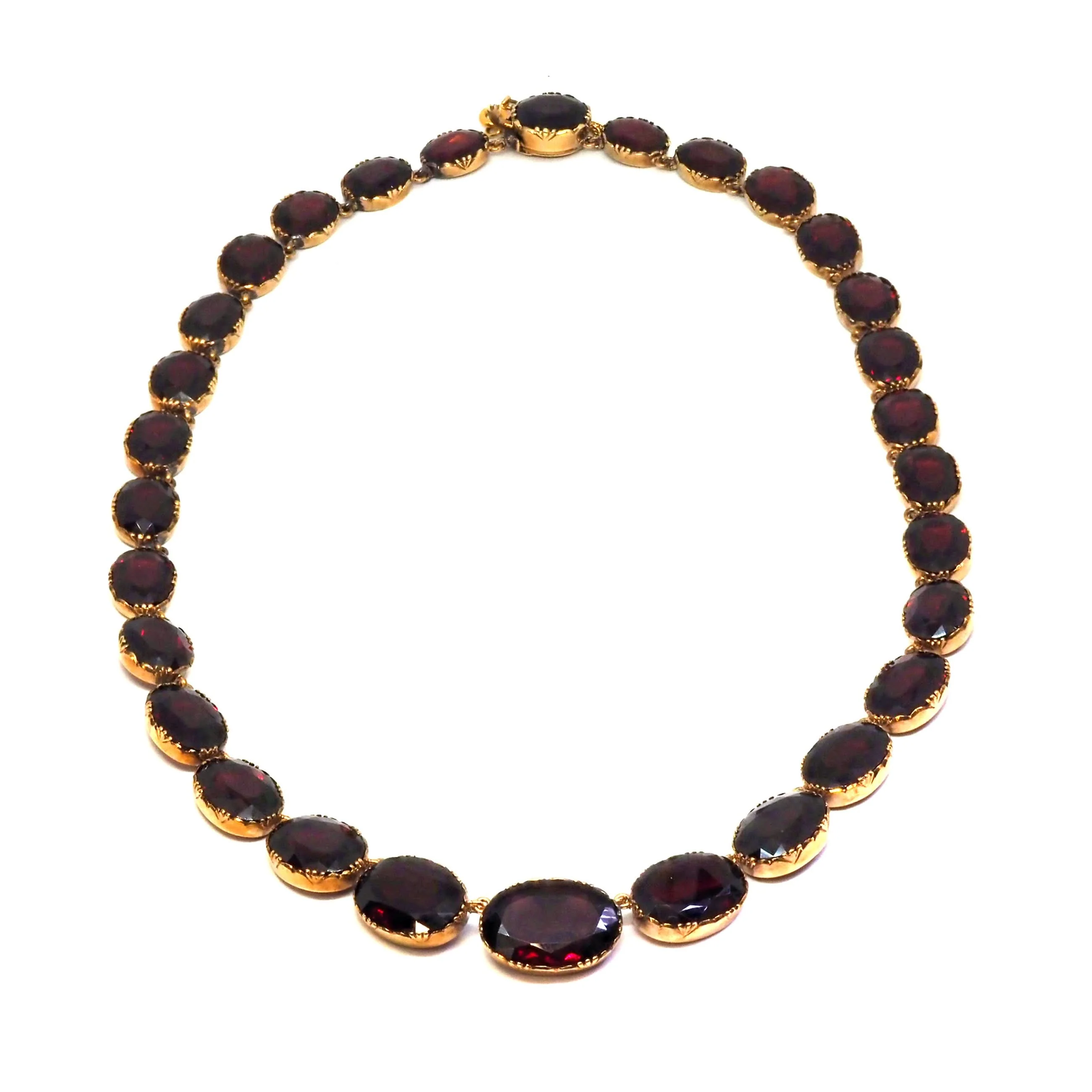 Georgian 15ct Yellow Gold Graduated Oval Garnet Necklace - Image 2