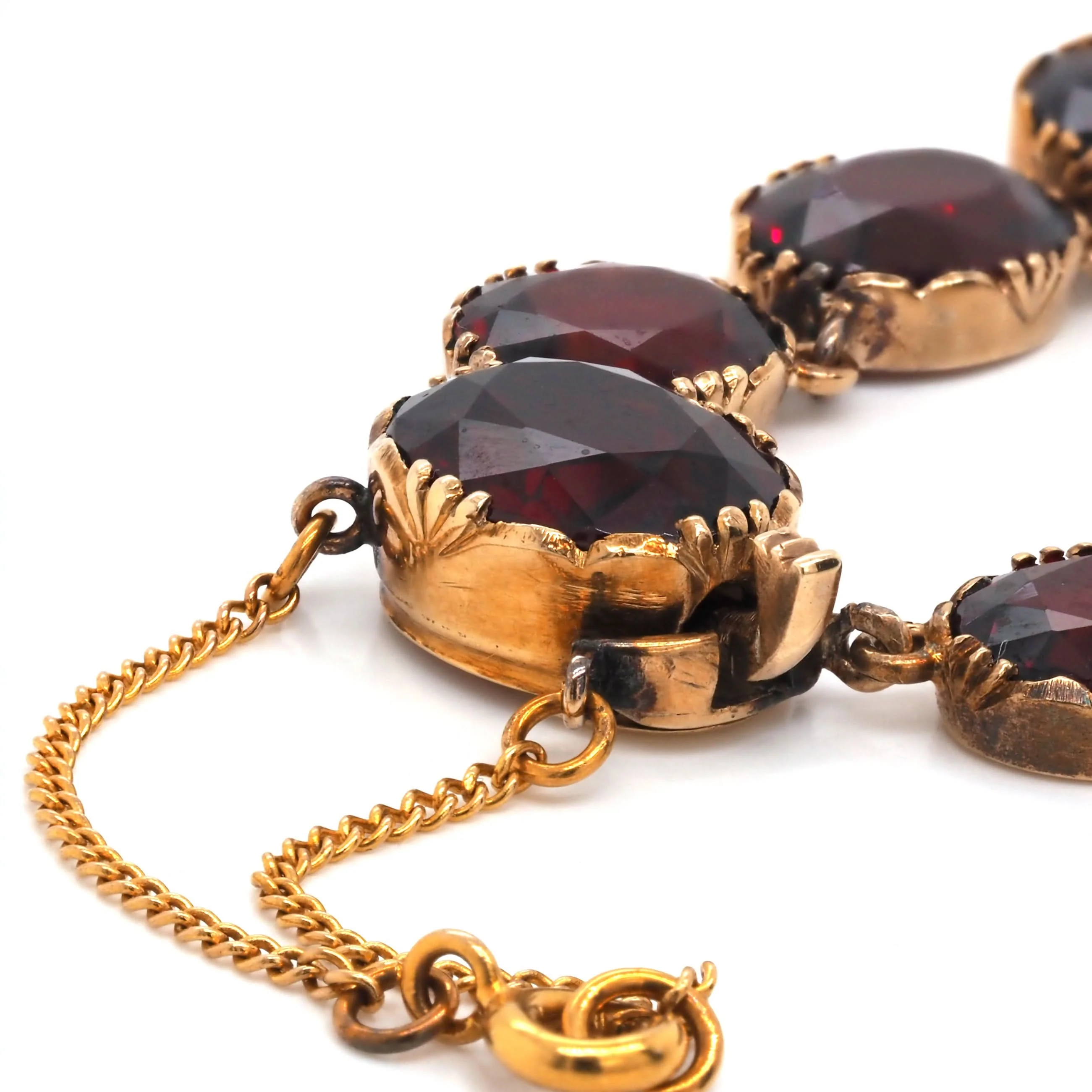Georgian 15ct Yellow Gold Graduated Oval Garnet Necklace - Image 4