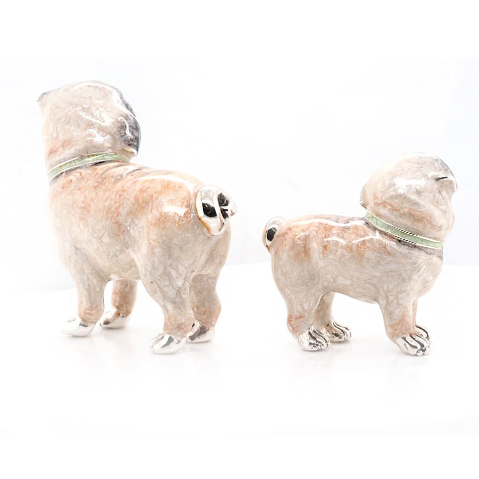 Handcrafted Silver and Enamel Pair of Pugs - Image 2