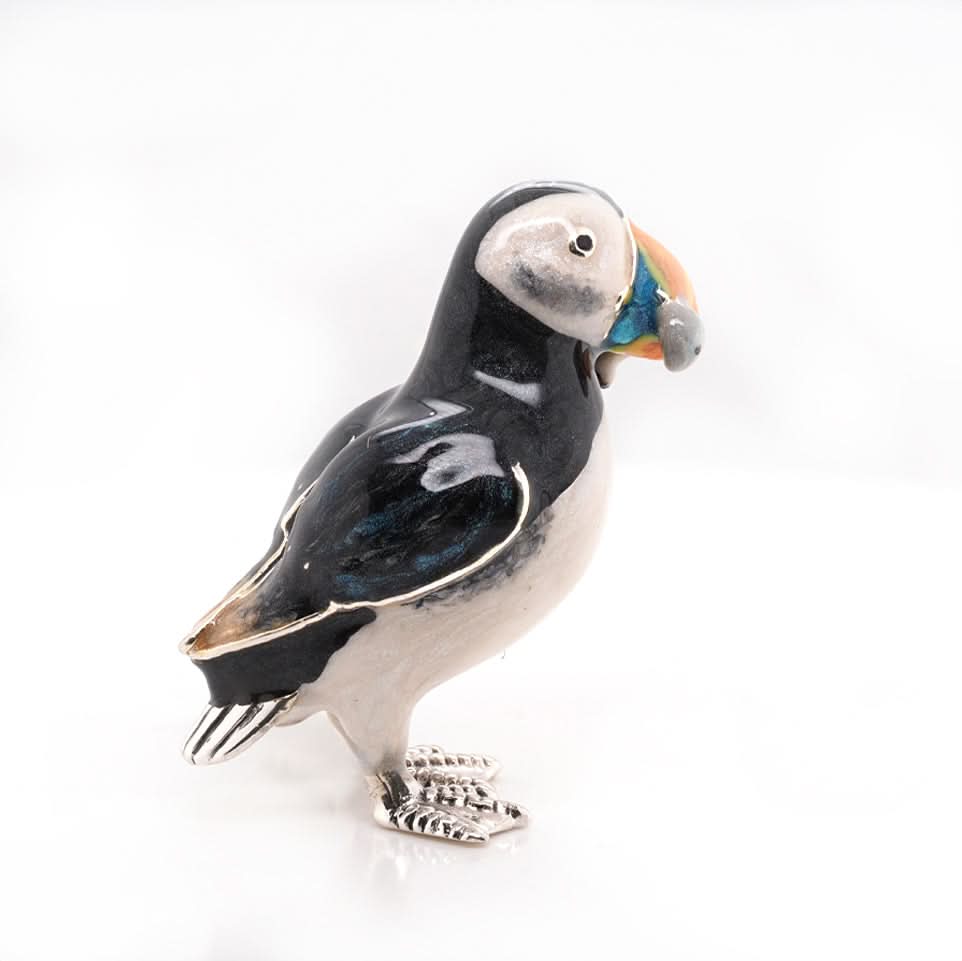 Handcrafted Silver and Enamel Puffin with Eel - Image 2