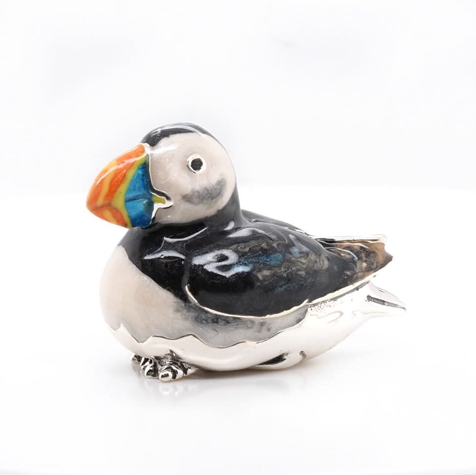Handcrafted Silver and Enamel Sitting Puffin - Image 2
