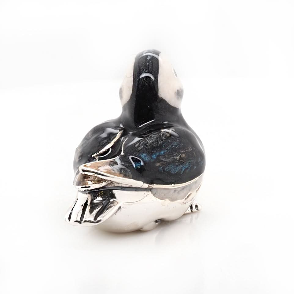 Handcrafted Silver and Enamel Sitting Puffin - Image 3