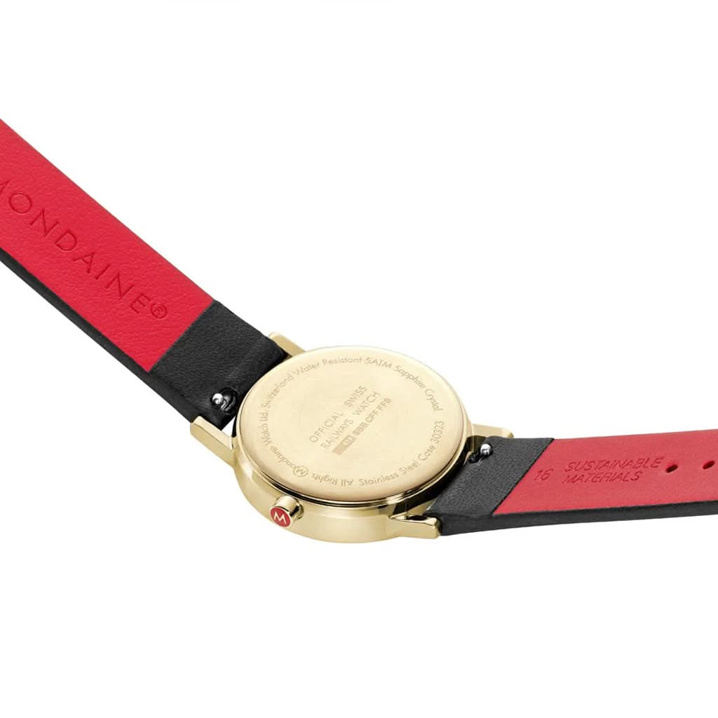 Mondaine Classic Black Vegan Grape Leather Strap Gold Case Watch A658.30323.10SBBV - Image 3