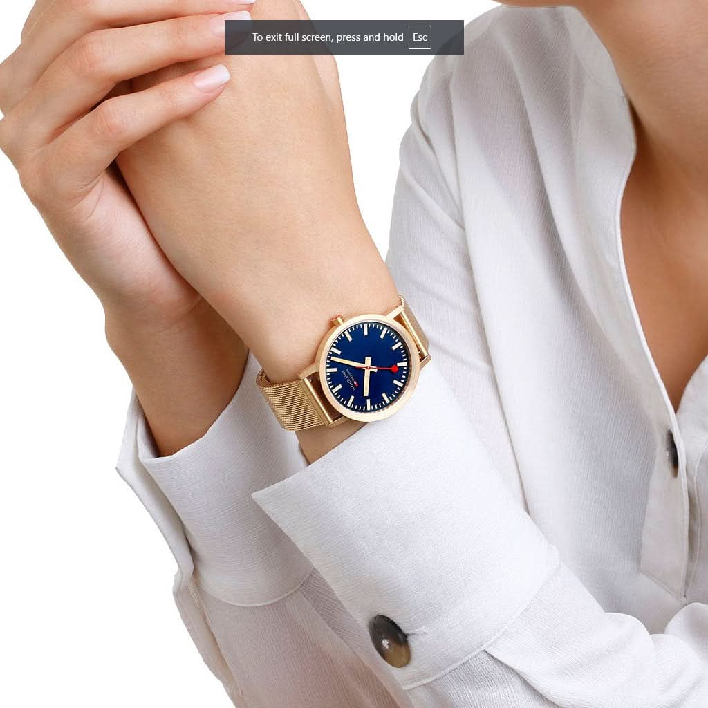 Mondaine Classic Blue Dial Gold Case Watch A660.30314.40SBM - Image 2