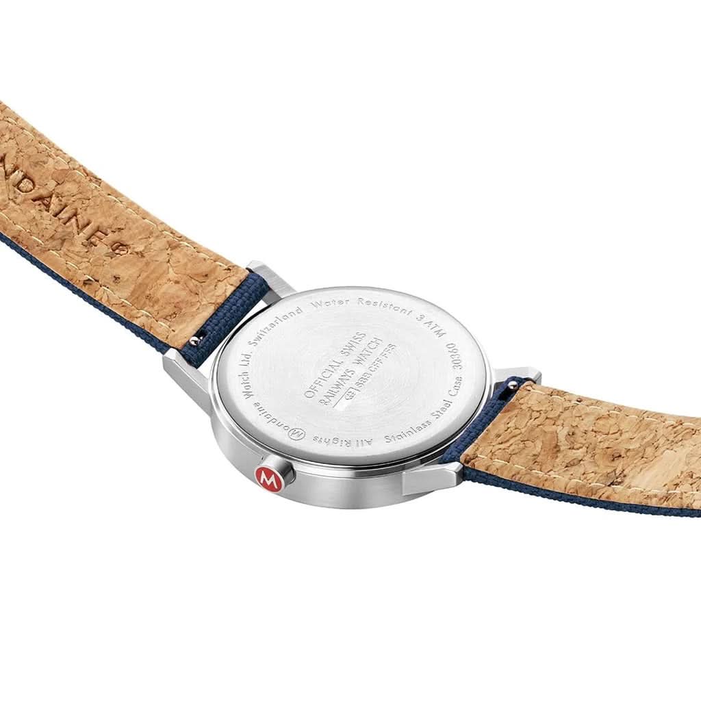 Mondaine Classic Stainless Steel Watch with Deep Ocean Blue Leather Strap - Image 2