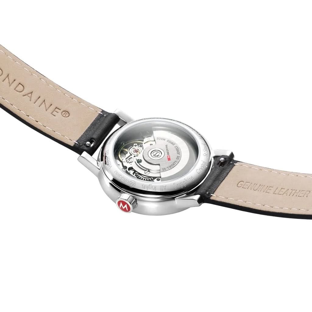Mondaine evo2 Automatic Stainless Steel Watch with Black Leather Strap - Image 2