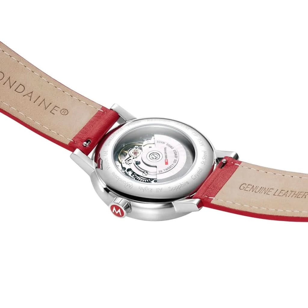 Mondaine EVO2 Automatic Stainless Steel Watch with Red Leather Strap - Image 2