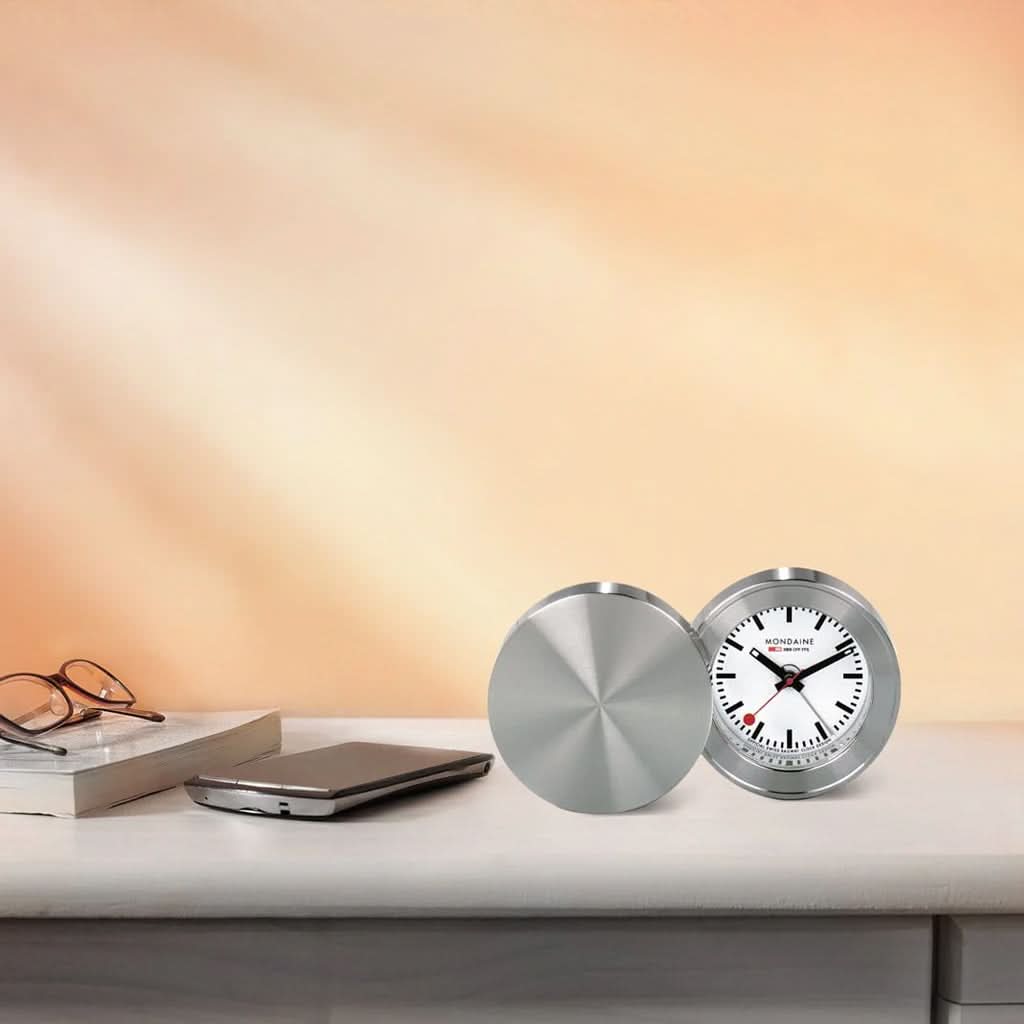 Mondaine Silver Coloured Table and Alarm Clock MSM.64410 - Image 2