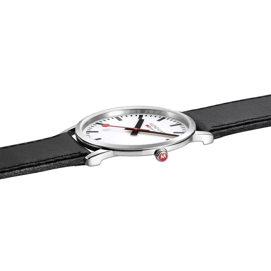 Mondaine Simply Elegant Stainless Steel Watch with Black Leather Strap - Image 2