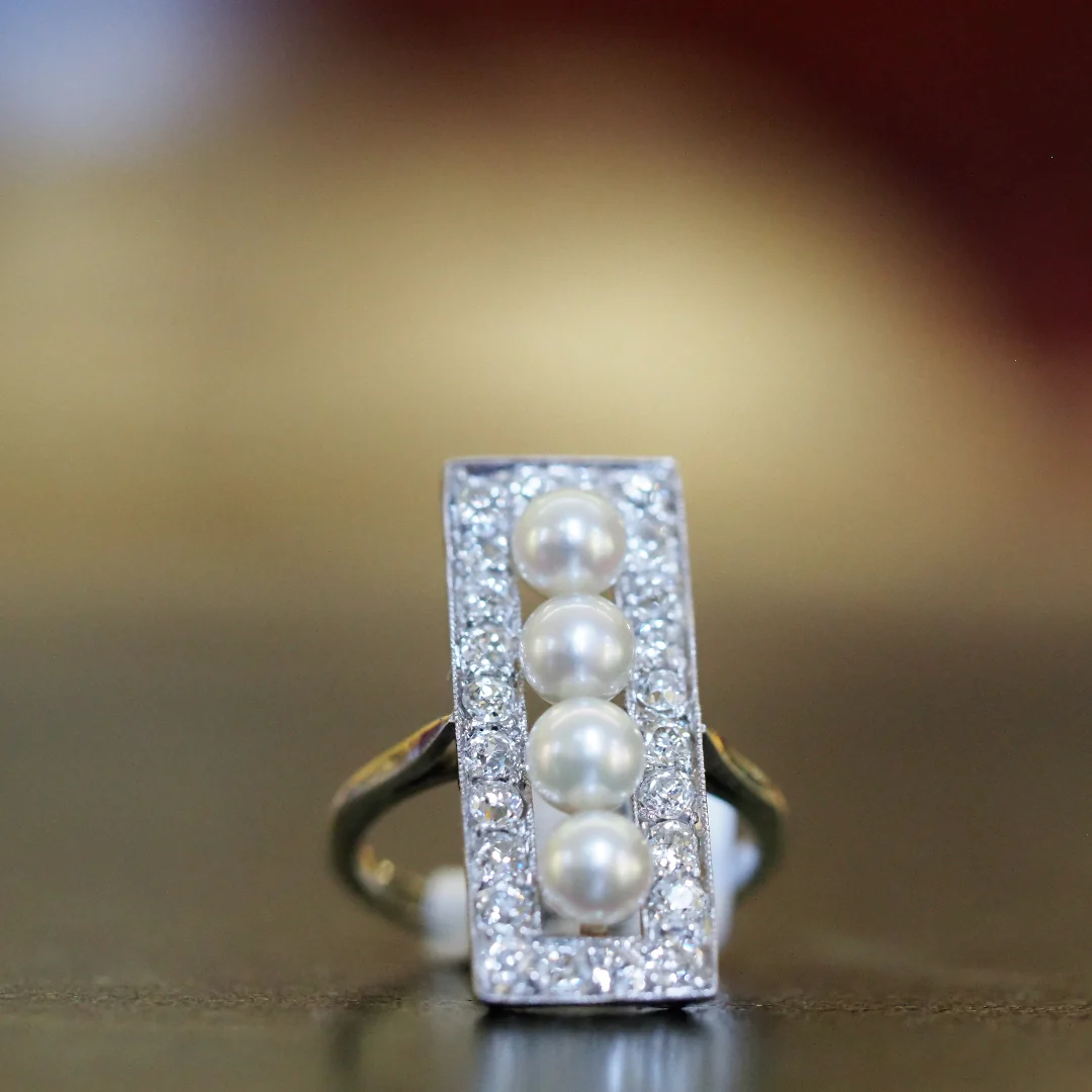 Natural Pearl and Diamond Art Deco Ring - Image 2