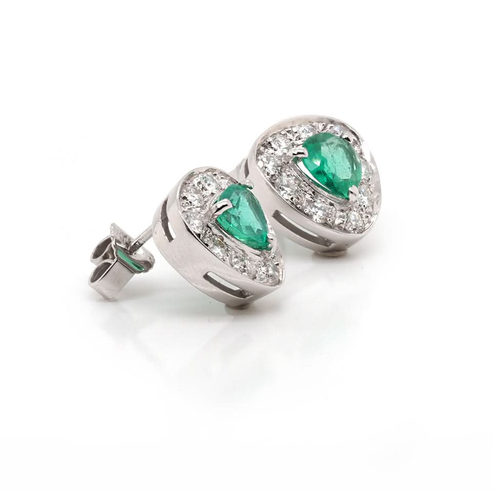 Pair of 18ct White Gold Colombian Emerald and Diamond Border Earrings - Image 2