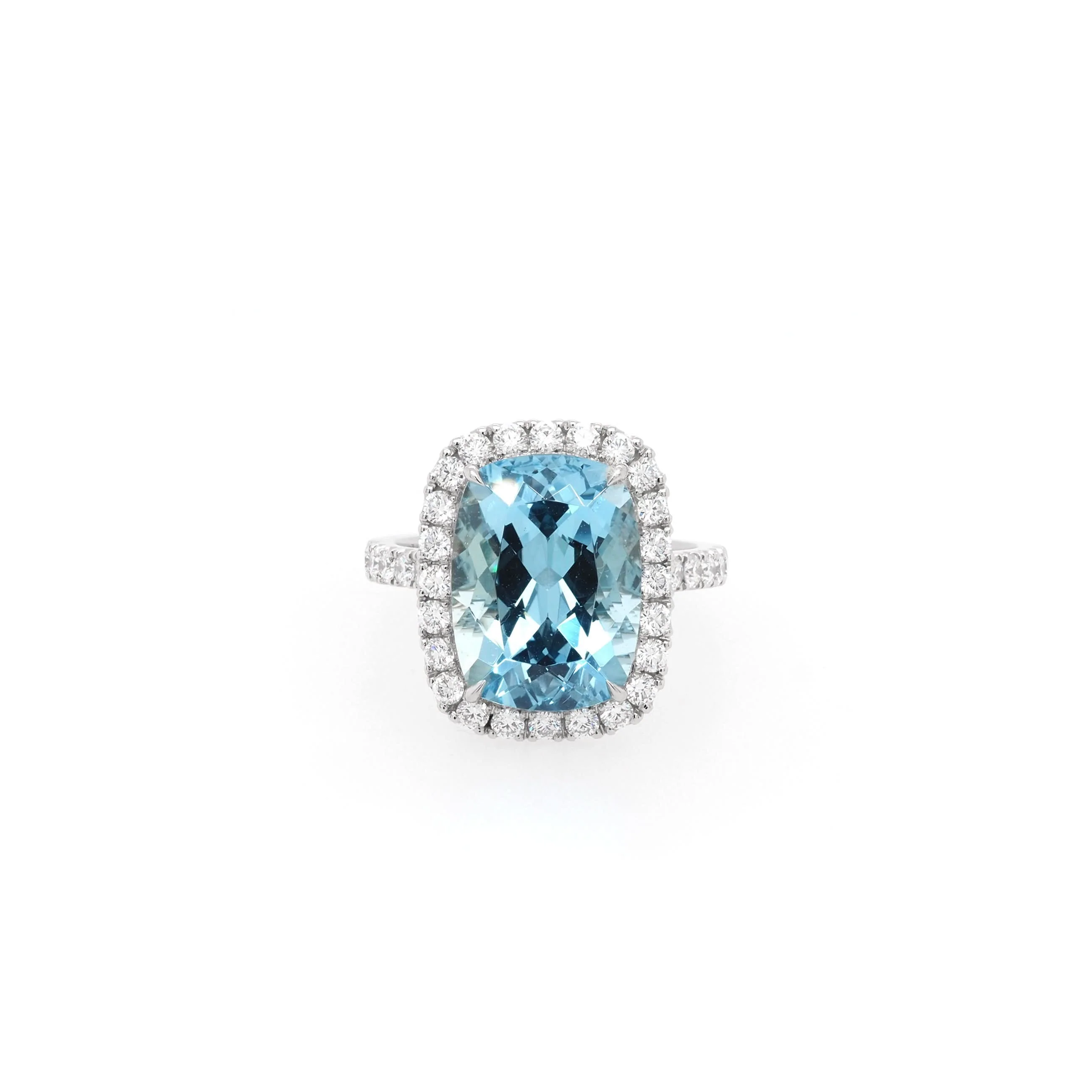 Platinum Aquamarine and Diamond Cluster Ring - Image 2