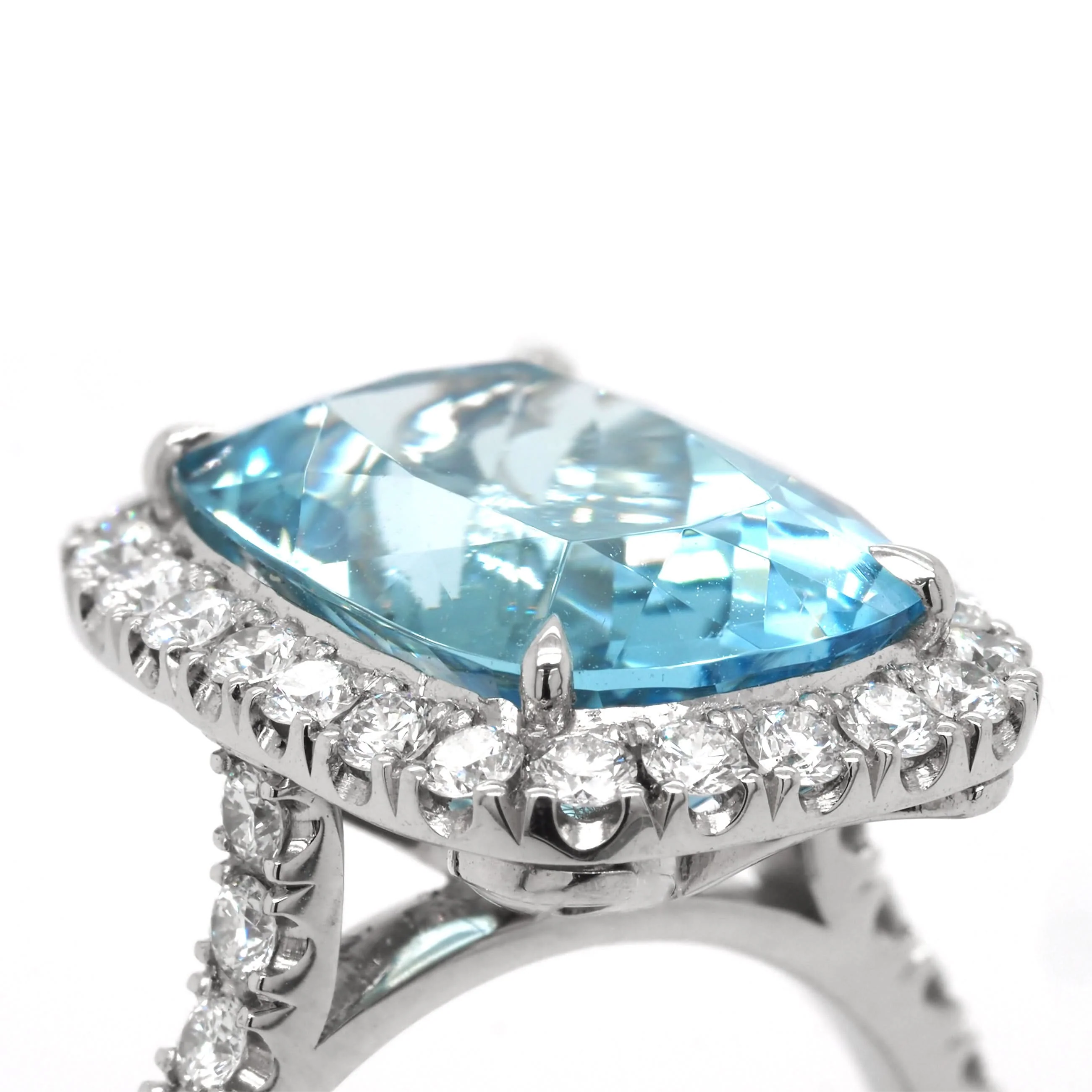 Platinum Aquamarine and Diamond Cluster Ring - Image 3