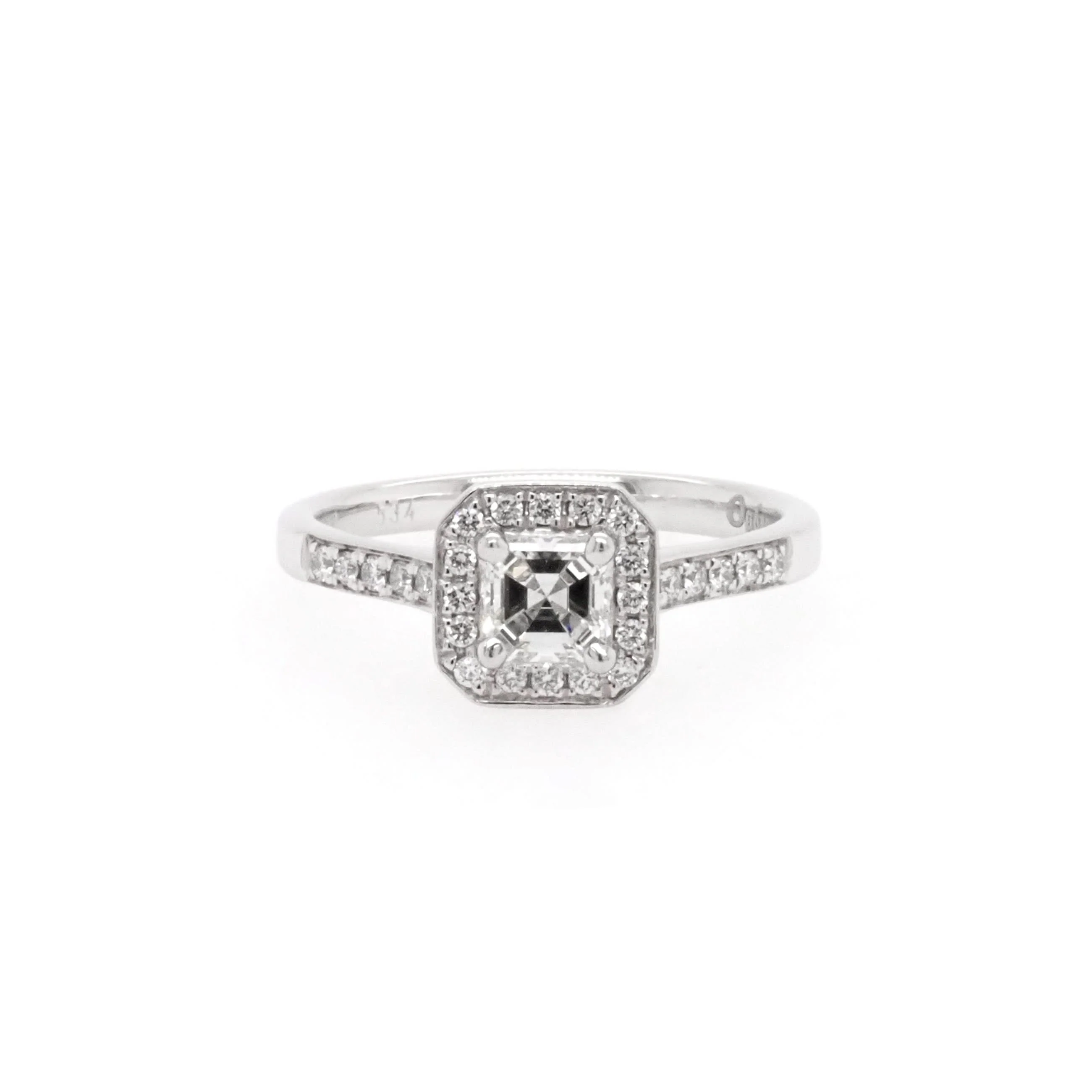 Platinum Asscher-Cut Diamond Cluster Ring with Diamond-Set Shoulders - Image 2