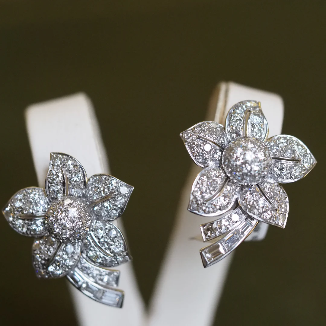 Platinum Diamond 3.80ct Pave Earrings c.1950 - Image 2
