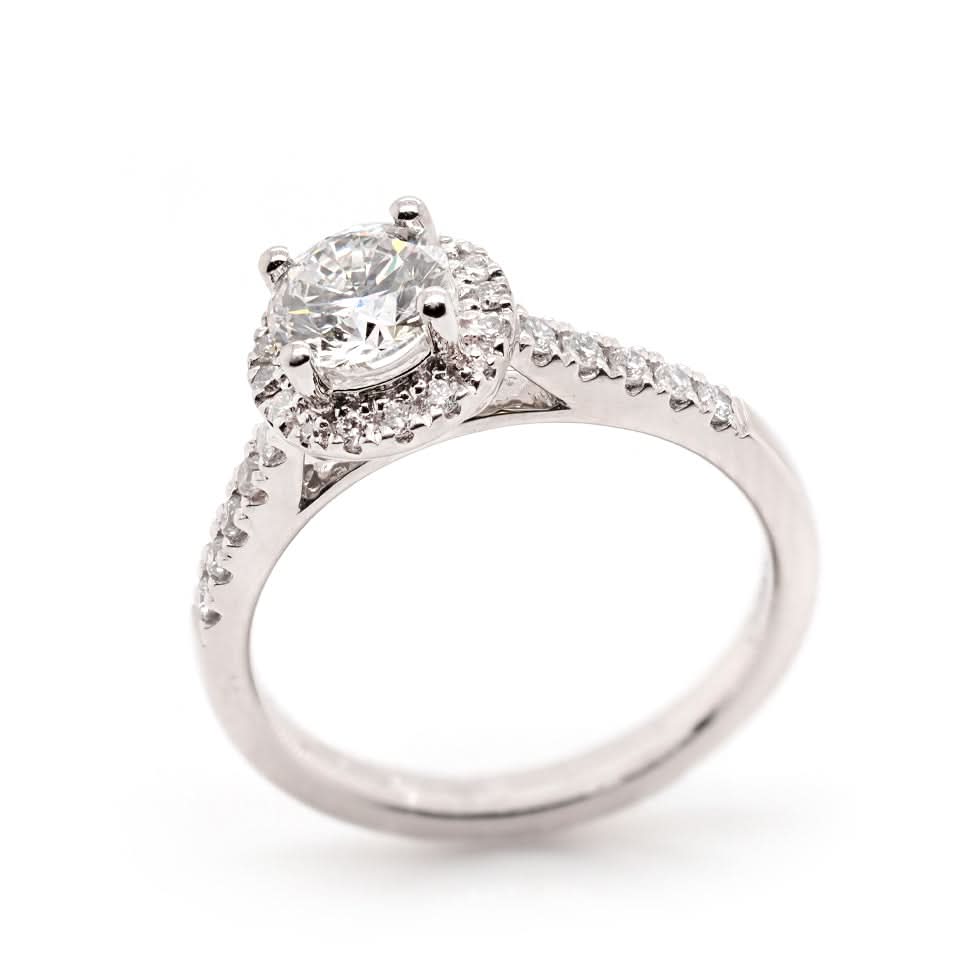 Platinum Diamond Cluster Halo Ring with Diamond-Set Shoulders - Image 2
