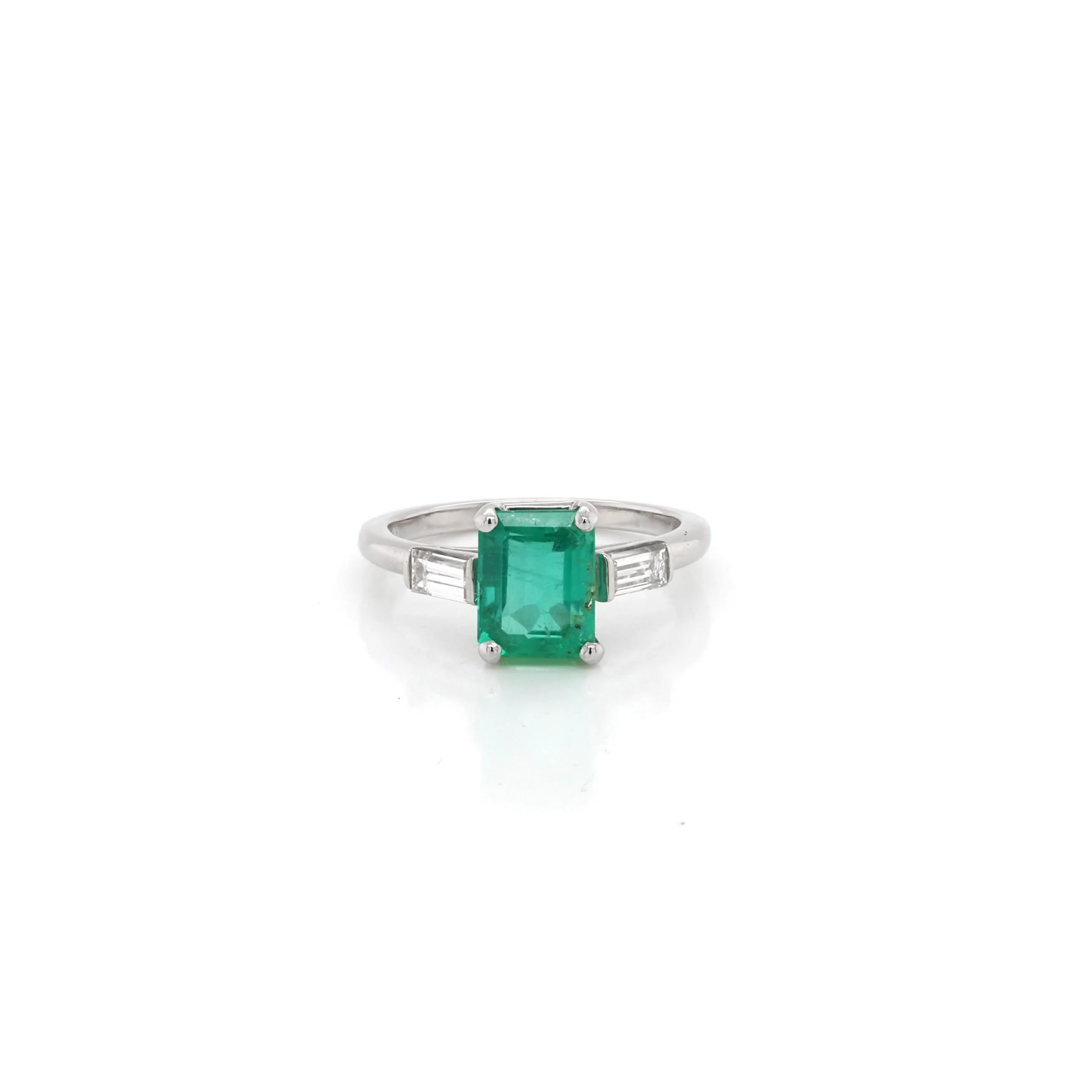 Platinum Emerald and Diamond 3-Stone Ring - Image 2