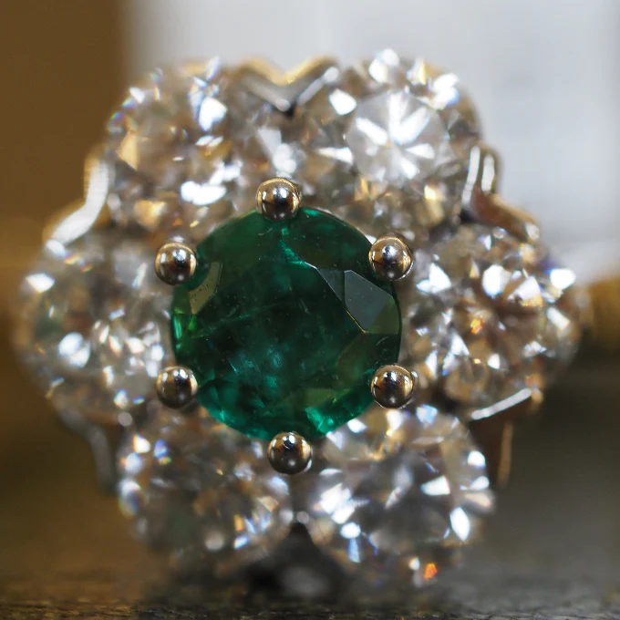 Platinum Emerald and Diamond Cluster Ring - Image 2
