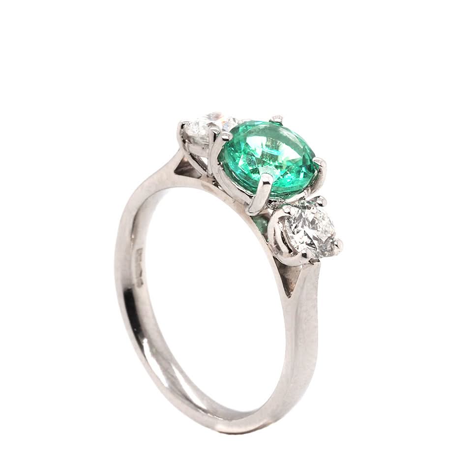 Platinum Emerald and Diamond Three-Stone Ring - Image 2