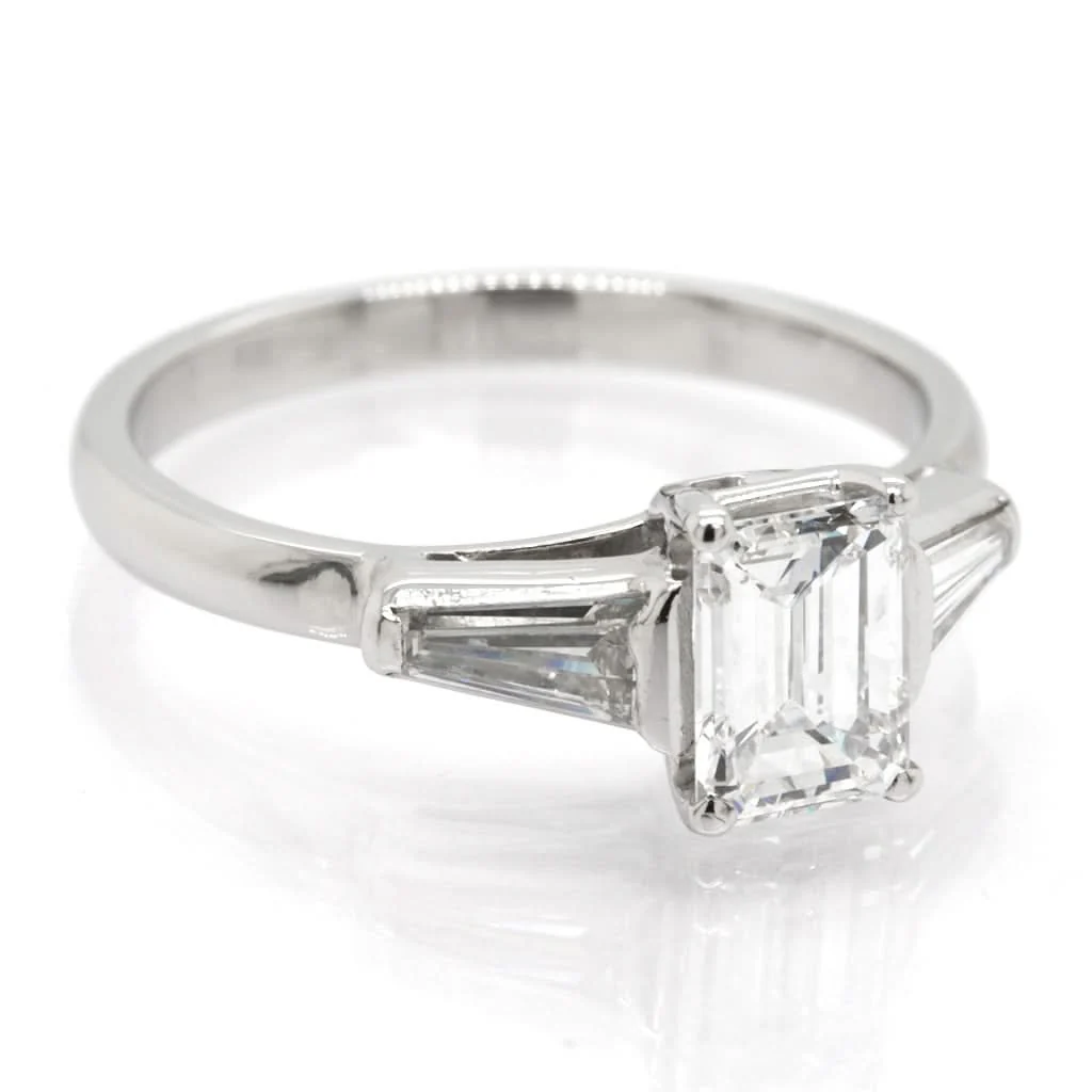 Platinum Emerald-Cut Diamond Ring with Diamond-Set Shoulders - Image 2